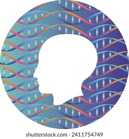 Human profile silhouette and double helix structure pattern