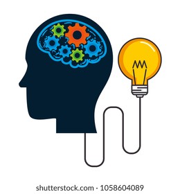 human profile thinking with gears and bulb