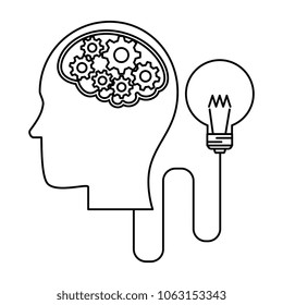 human profile thinking with gears and bulb