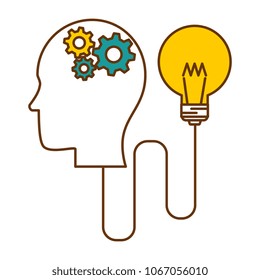 human profile thinking with gears and bulb