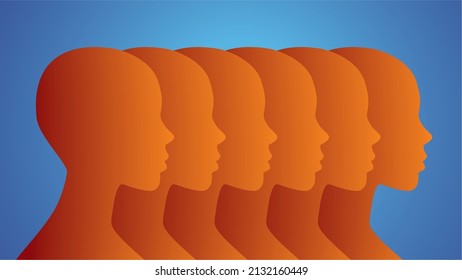 Human profiles in a row. Vector illustration. Dimension 16:9.