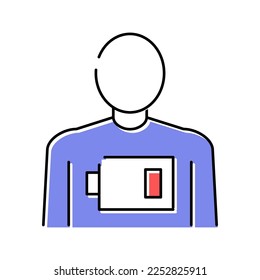 vector de icono de color de baja batería de la prostración humana. señal de baja batería de postración humana. ilustración de símbolo aislado