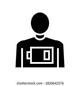 vectores de icono de glifo de bajo nivel de batería de postración humana. señal de baja batería de postración humana. símbolo de contorno aislado ilustración negra