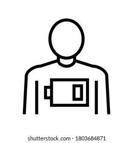 menschliche Prostration Low-Batterie-Linie Symbol Vektorgrafik. Unterbatteriezeichen für den menschlichen Betrieb. isoliertes Kontursymbol