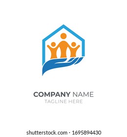 Human protect care logo. Peoples at home logo vector. Hand families house icon