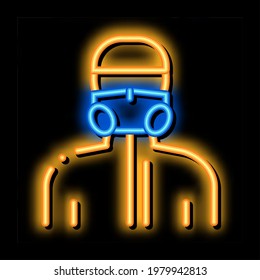 Humano en vector de señal de luz de neón de máscara protectora. Icono brillante Humano en signo de máscara protectora. ilustración de símbolo transparente