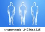Human protective shield and aura energy vibration. Set force field barrier human body - light effect