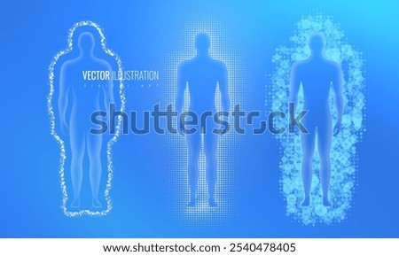 Human protective shield and aura energy vibration. Set force field barrier human body - light effect