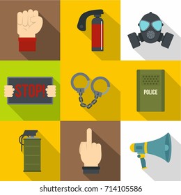 Human protester icon set. Flat style set of 9 human protester vector icons for web design