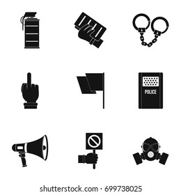 Human protester icon set. Simple set of 9 human protester vector icons for web isolated on white background