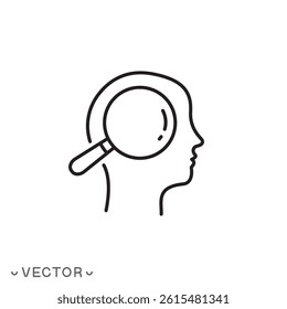 human psychology research, curiosity, learning, thin line symbol isolated on white background, editable stroke eps 10 vector illustration