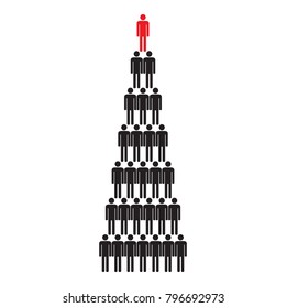 Human pyramid. Icon. Teamwork. Black and red. Vector illustration.