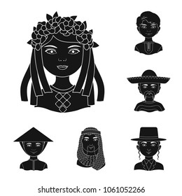The human race black icons in set collection for design. People and nationality vector symbol stock web illustration.