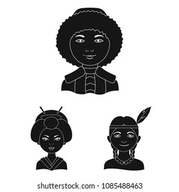 The human race black icons in set collection for design. People and nationality vector symbol stock web illustration.