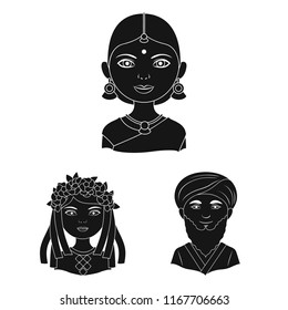 The human race black icons in set collection for design. People and nationality vector symbol stock web illustration.