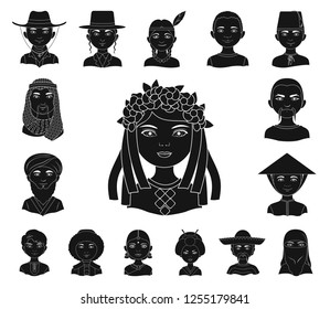 The human race black icons in set collection for design. People and nationality vector symbol stock web illustration.