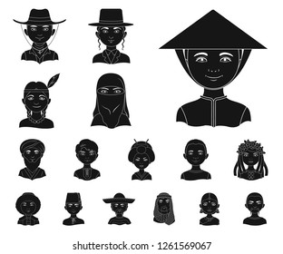 The human race black icons in set collection for design. People and nationality vector symbol stock web illustration.