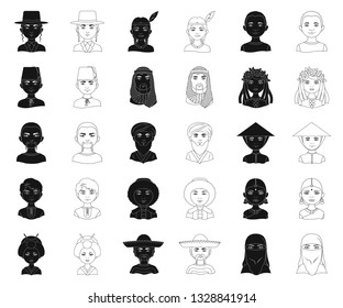 The human race black,outline icons in set collection for design. People and nationality vector symbol stock web illustration.