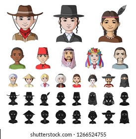 The human race cartoon, black icons in set collection for design. People and nationality vector symbol stock web illustration.