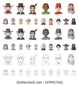 The human race cartoon icons in set collection for design. People and nationality vector symbol stock web illustration.