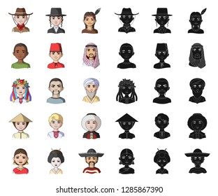 The human race cartoon,black icons in set collection for design. People and nationality vector symbol stock web illustration.