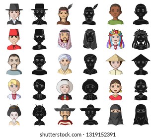 The human race cartoon,black icons in set collection for design. People and nationality vector symbol stock web illustration.