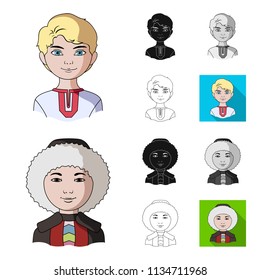 The human race cartoon,black,flat,monochrome,outline icons in set collection for design. People and nationality vector symbol stock web illustration.