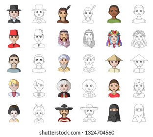 The human race cartoon,outline icons in set collection for design. People and nationality vector symbol stock web illustration.