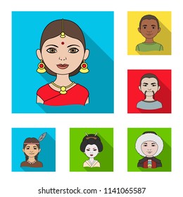 The human race flat icons in set collection for design. People and nationality vector symbol stock web illustration.
