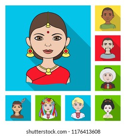 The human race flat icons in set collection for design. People and nationality vector symbol stock web illustration.