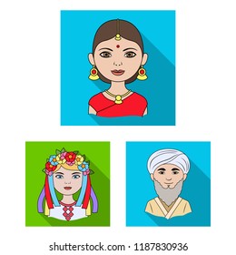 The human race flat icons in set collection for design. People and nationality vector symbol stock web illustration.