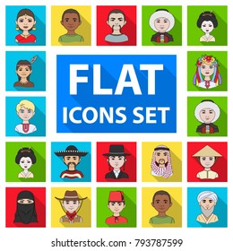 The human race flat icons in set collection for design. People and nationality vector symbol stock web illustration.