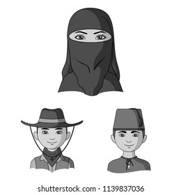 The human race monochrome icons in set collection for design. People and nationality vector symbol stock web illustration.