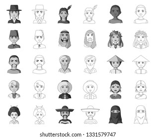 The human race monochrome,outline icons in set collection for design. People and nationality vector symbol stock web illustration.