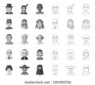 The human race mono,outline icons in set collection for design. People and nationality vector symbol stock web illustration.