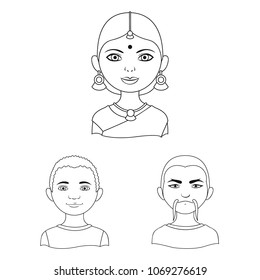 The human race outline icons in set collection for design. People and nationality vector symbol stock web illustration.