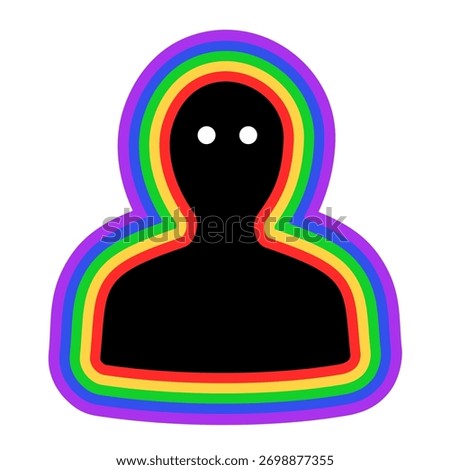 Human with radiating and emanating aura and colorful chakras around the head. Atmosphere surrounding person. Vector illustration isolated on white.