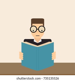 Human read a book cartoon vector. free space for text.