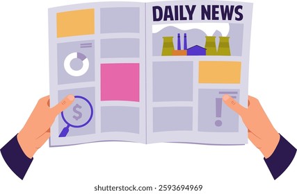 Human Reading Newspaper Vector Illustration