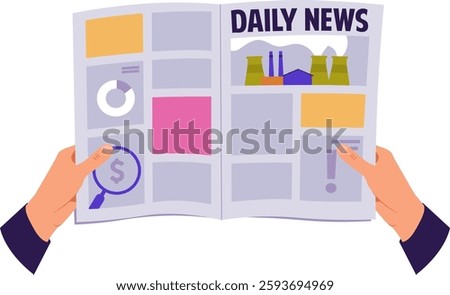 Human Reading Newspaper Vector Illustration