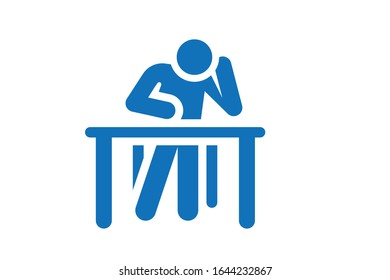 Human reading on the table blue icon