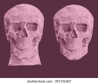Human red skull on a black background in a manner a triangulation