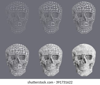 Human red skull on a black background in a manner a triangulation