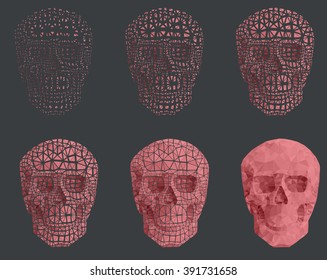 Human red skull on a black background in a manner a triangulation