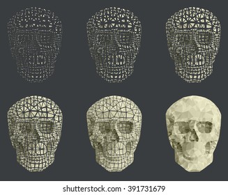 Human red skull on a black background in a manner a triangulation