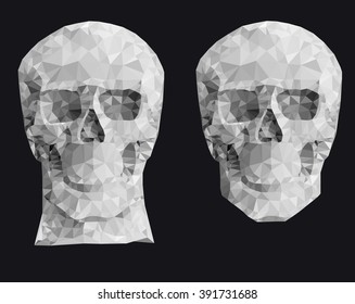Human red skull on a black background in a manner a triangulation
