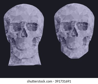 Human red skull on a black background in a manner a triangulation