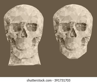 Human red skull on a black background in a manner a triangulation