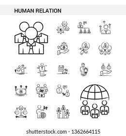 Human Relation hand drawn Icon set style, isolated on white background. - Vector
