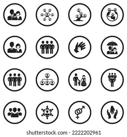 Human Relations Icons. Black Flat Design In Circle. Vector Illustration.